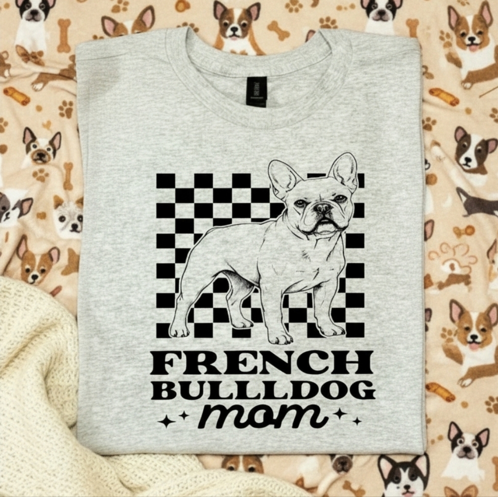 French Bulldog mom shirt dog mom cute popular Retro Checkered Frenchie
